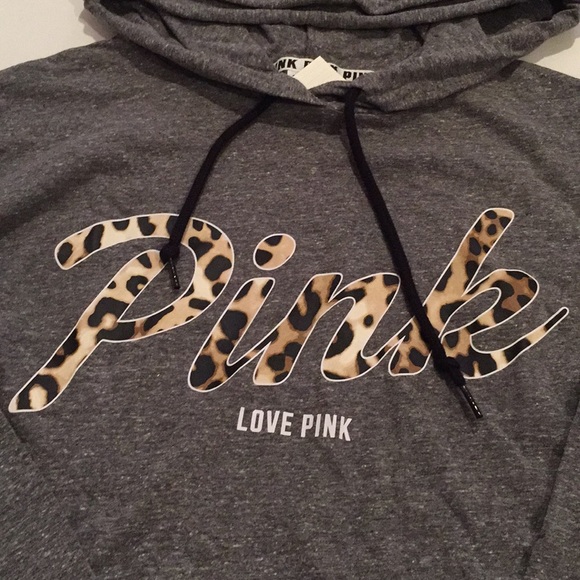 VS Pink leopard logo string fleece hoodie pullover - Picture 3 of 5